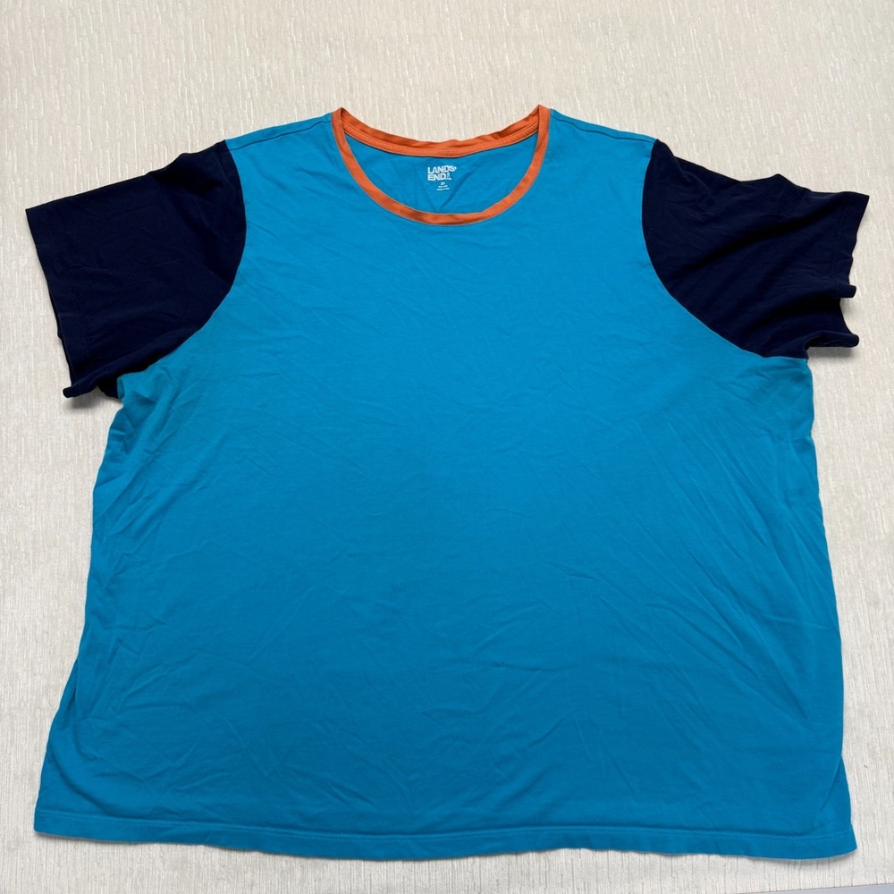 Lands' End T-Shirt Womens 3X 24W-26W Blue Orange Colorblock Casual Fun Travel